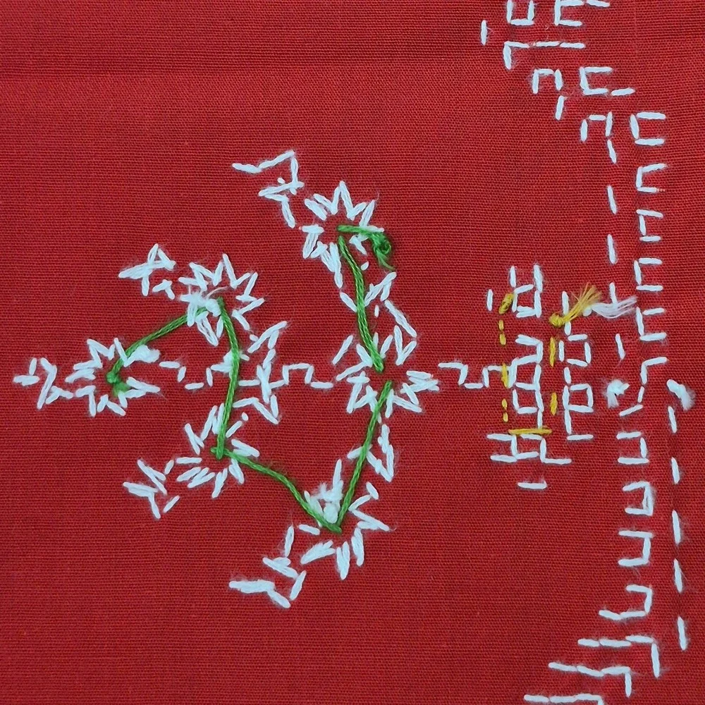 Vintage Christmas Red Cross Stitch Apron and Table Runner Set